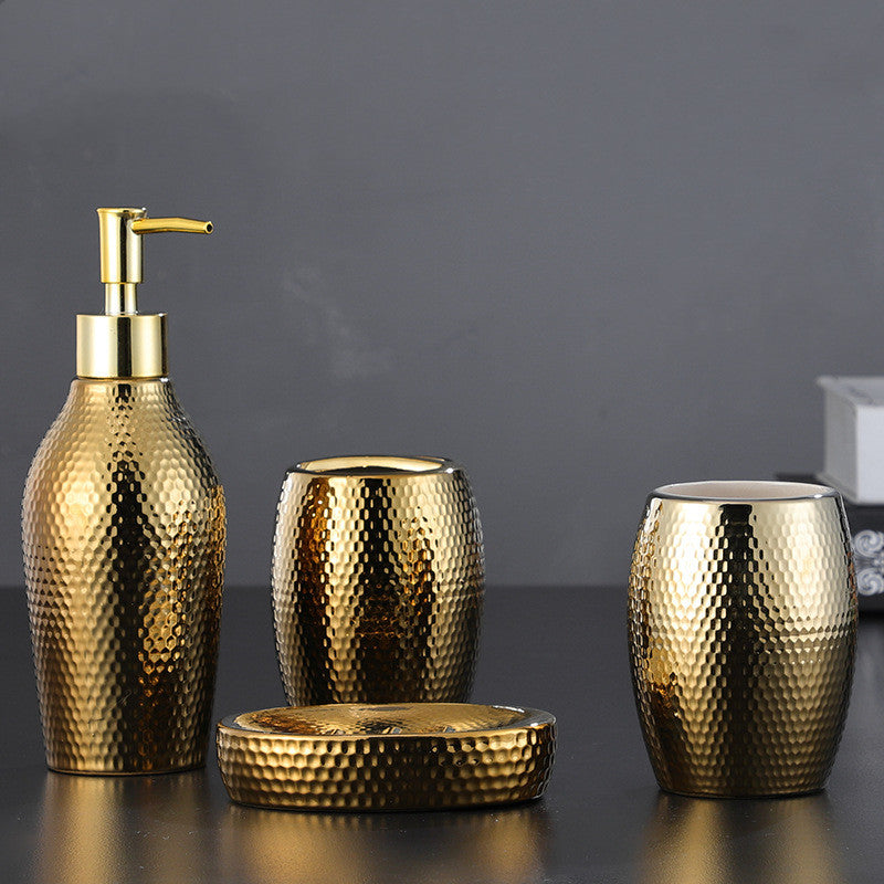 4 Pieces Golden Ceramic Bathroom Set-0