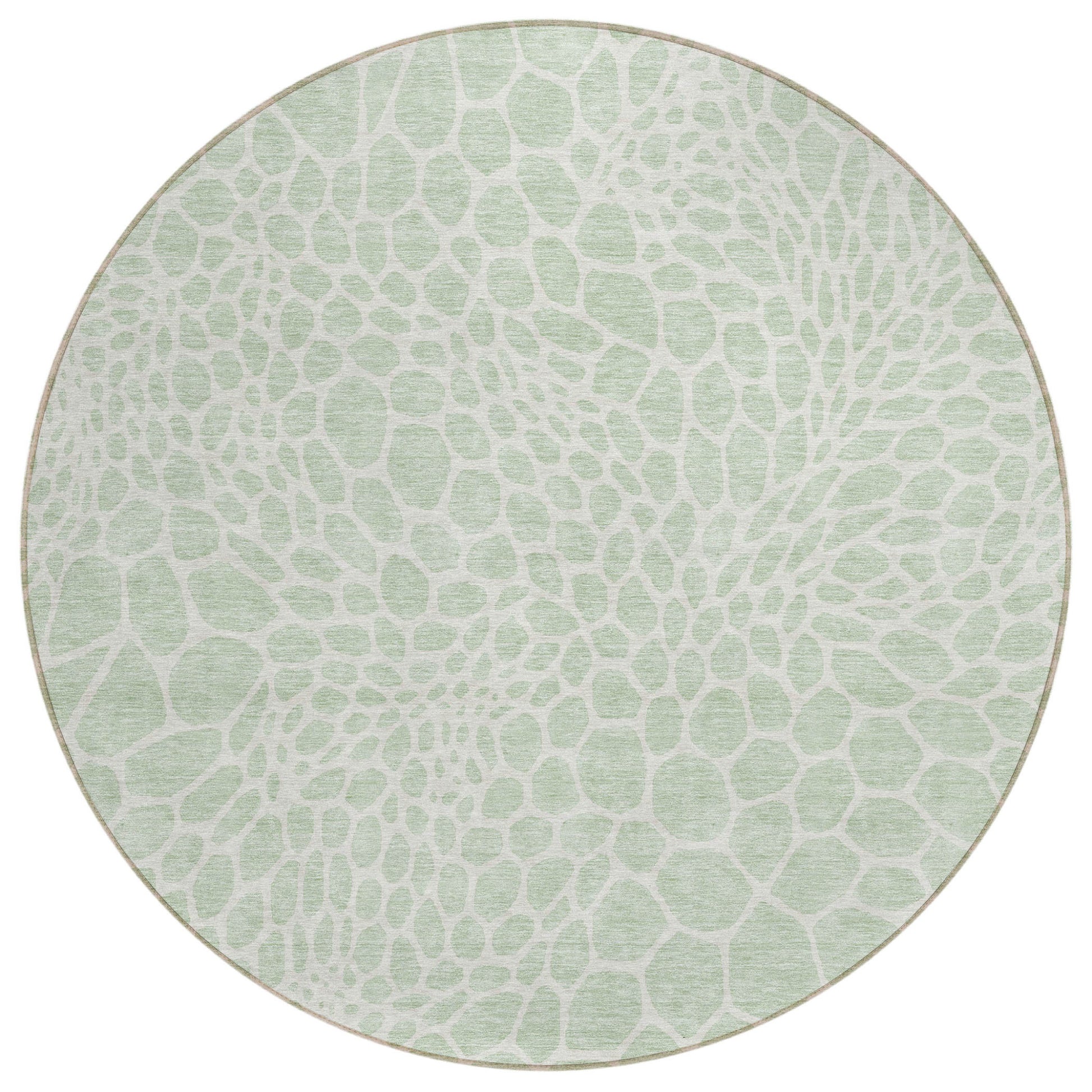 8' Mint Green And Ivory Round Geometric Washable Indoor Outdoor Area Rug-3