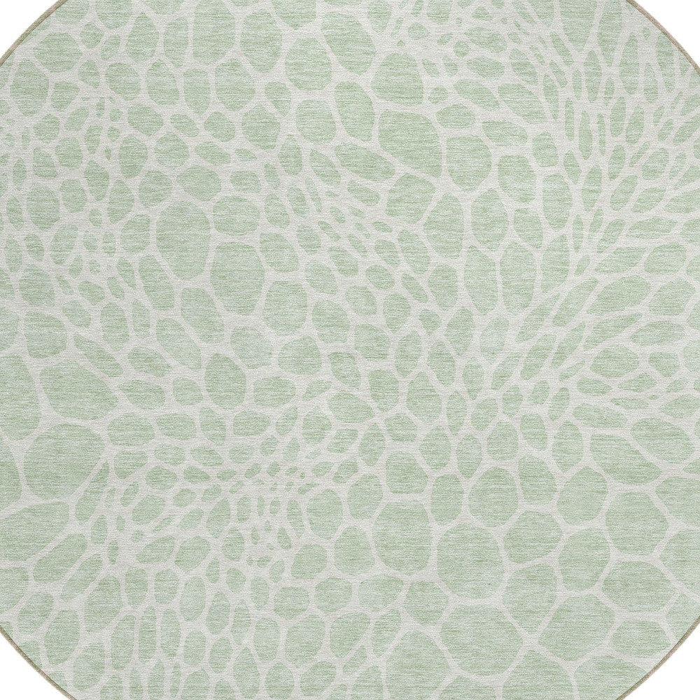 8' Mint Green And Ivory Round Geometric Washable Indoor Outdoor Area Rug-5