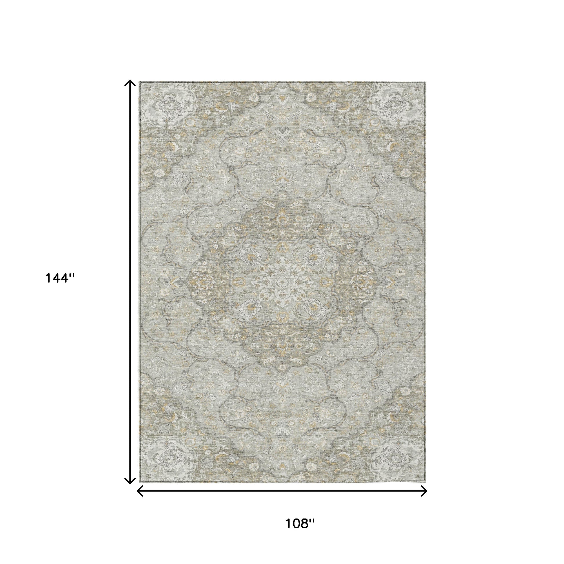 9' X 12' Taupe And Ivory Medallion Washable Indoor Outdoor Area Rug-2