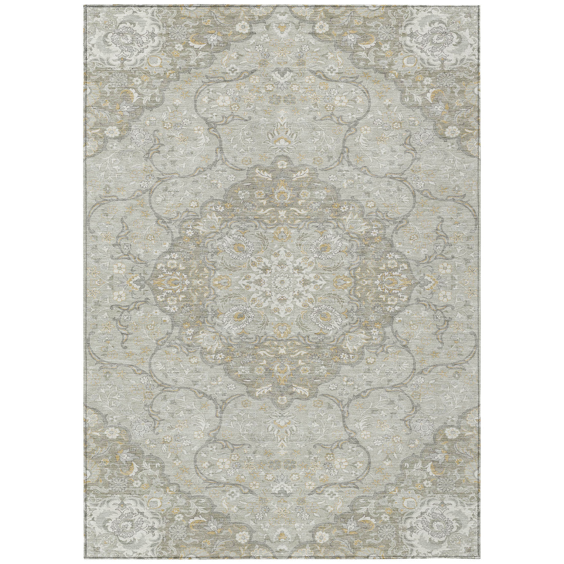 9' X 12' Taupe And Ivory Medallion Washable Indoor Outdoor Area Rug-0