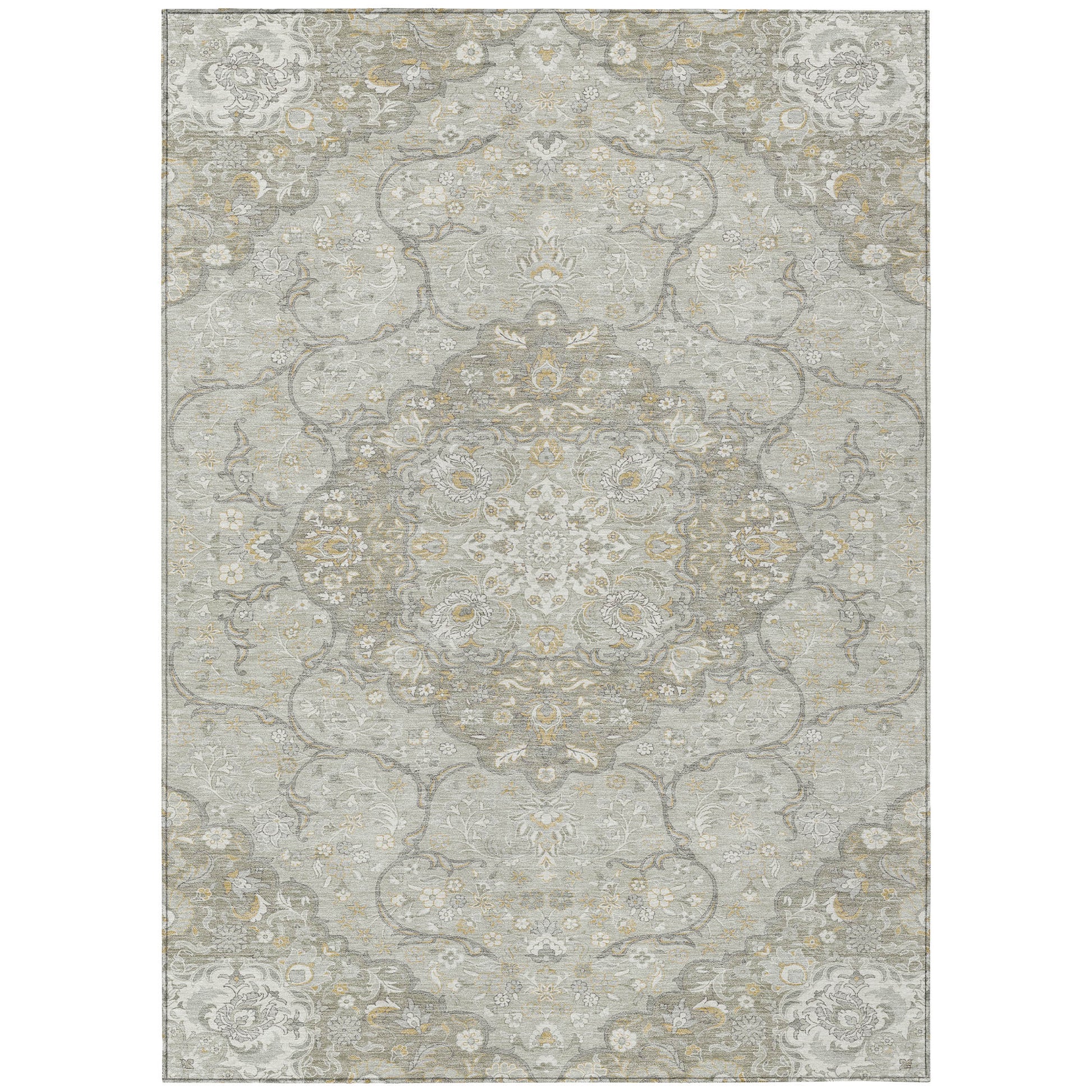 9' X 12' Taupe And Ivory Medallion Washable Indoor Outdoor Area Rug-1