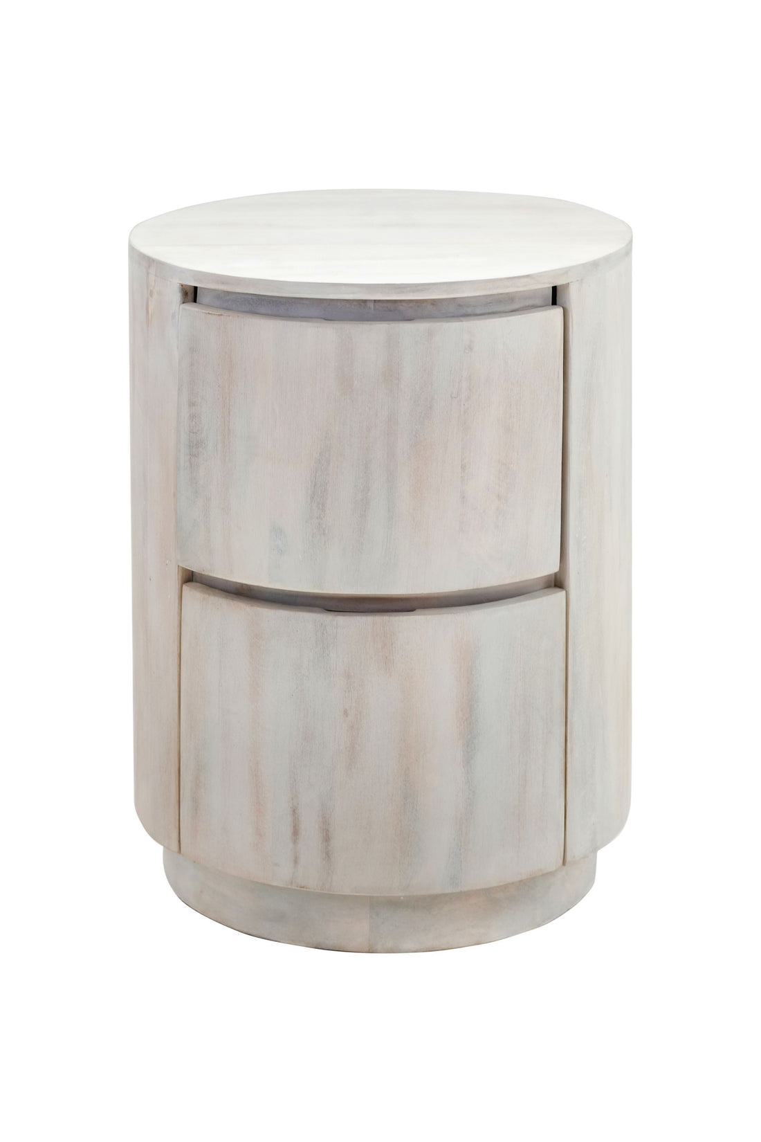 24" White Solid Wood Round Drum End Table With Two Drawers-0