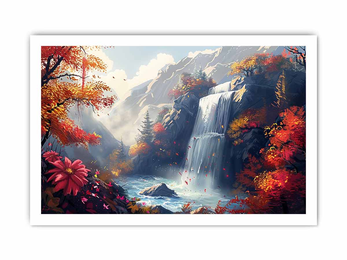 Autumn Waterfall Canvas Painting-8