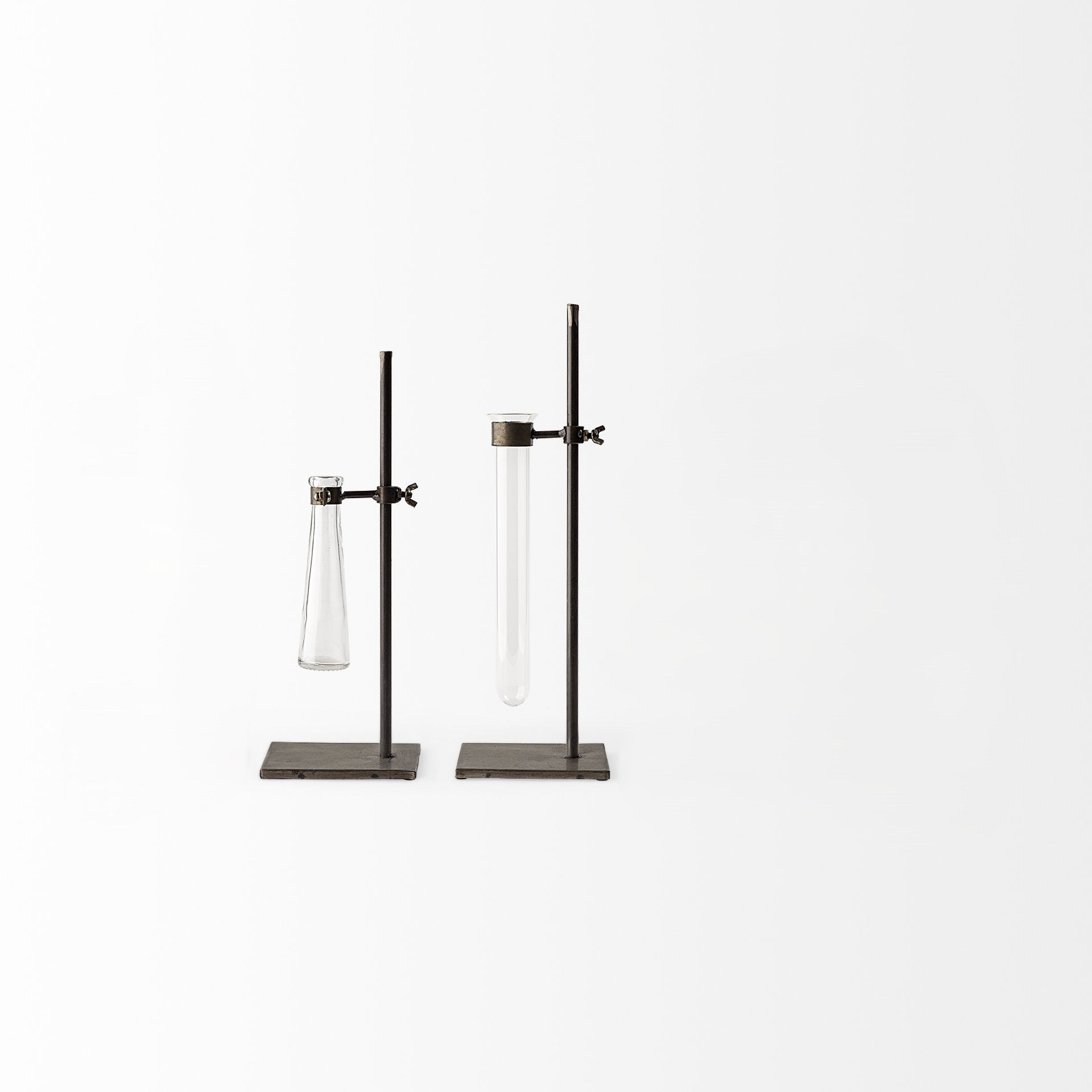 Set of Two Dark Brown Abstract Metal Cylinder Table Vases-6
