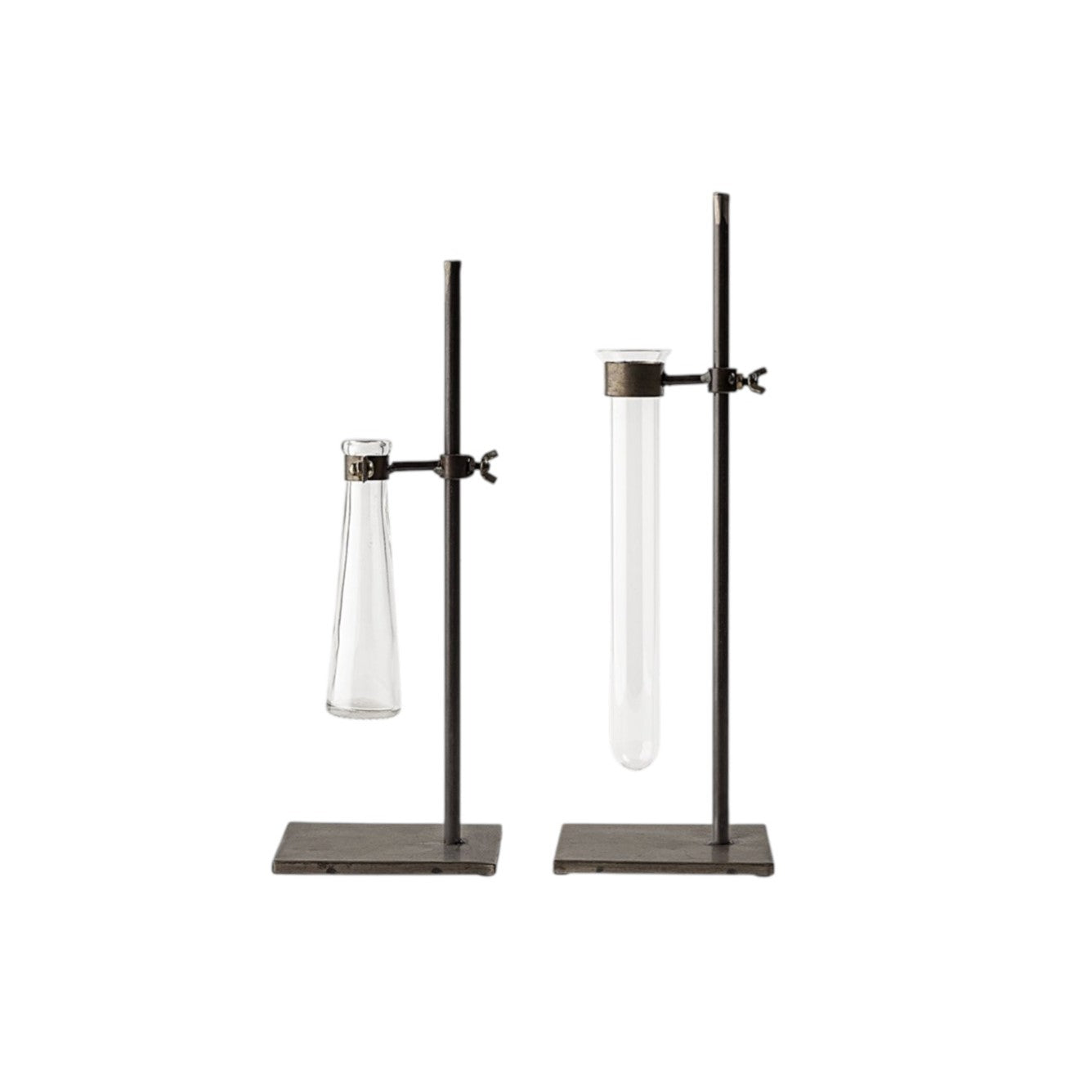 Set of Two Dark Brown Abstract Metal Cylinder Table Vases-5