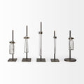 Set of Two Dark Brown Abstract Metal Cylinder Table Vases-3