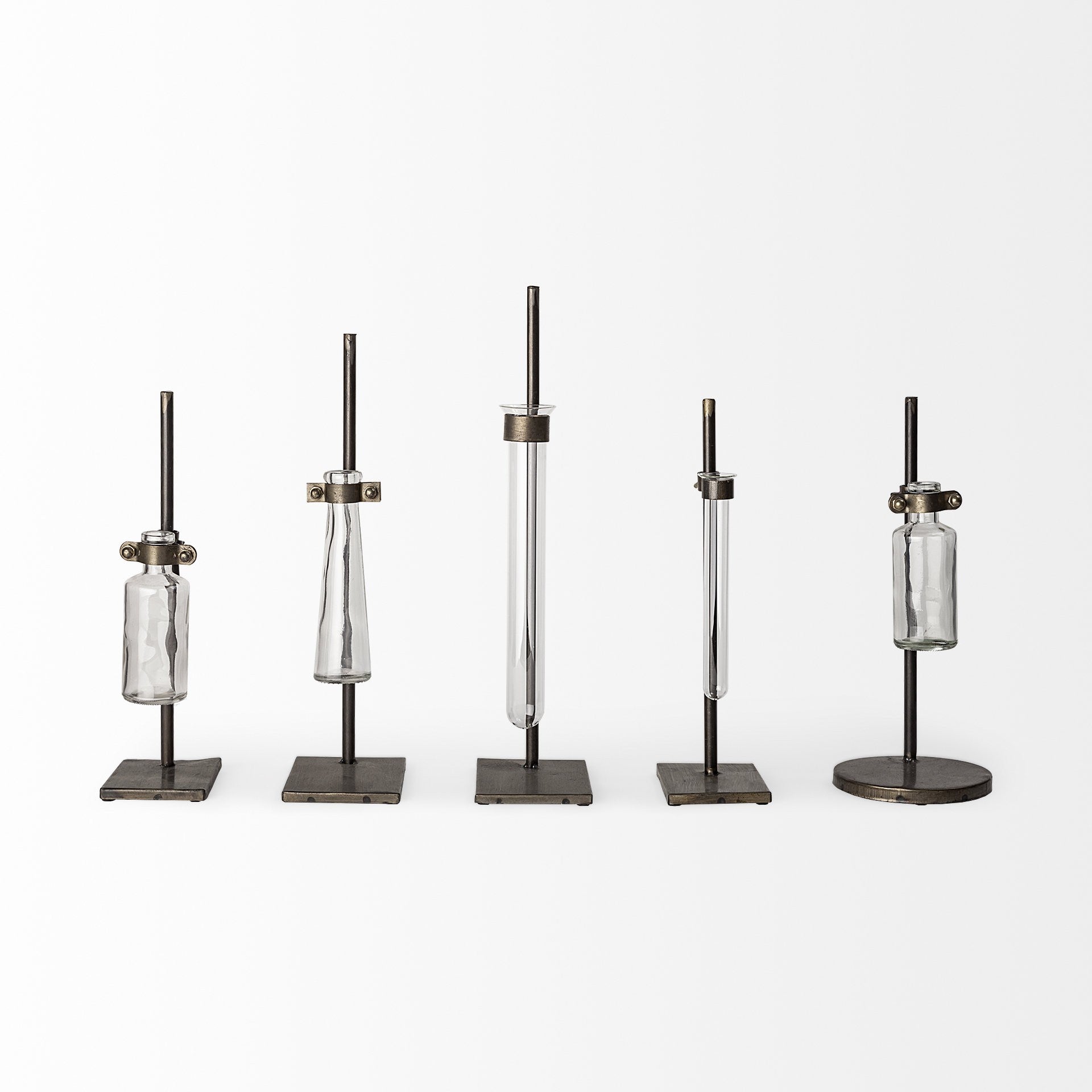 Set of Two Dark Brown Abstract Metal Cylinder Table Vases-3