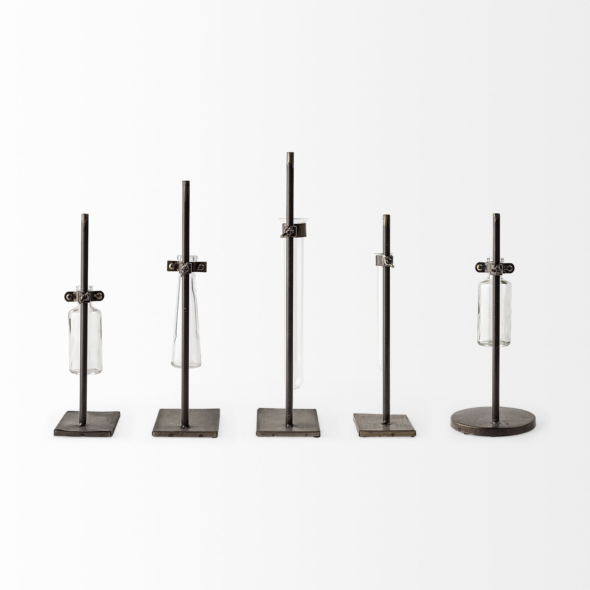 Set of Two Dark Brown Abstract Metal Cylinder Table Vases-2