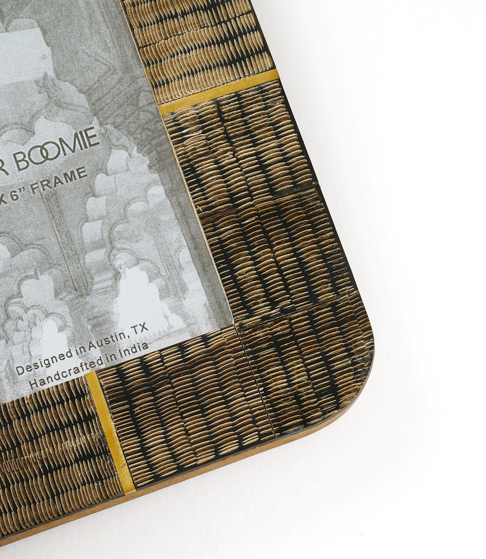 Kerala Picture Frame - Curved Carved Horn , Brass Inlay