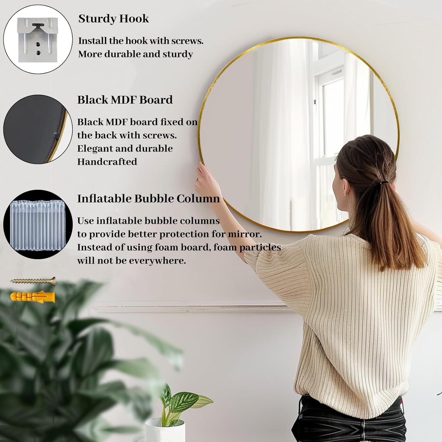 Gold round Mirror, 24 Inch Circle Mirror, Gold Metal Frame, round Wall Mounted Mirrors for Bathroom, Hallway, Living Room, Bedroom.-4