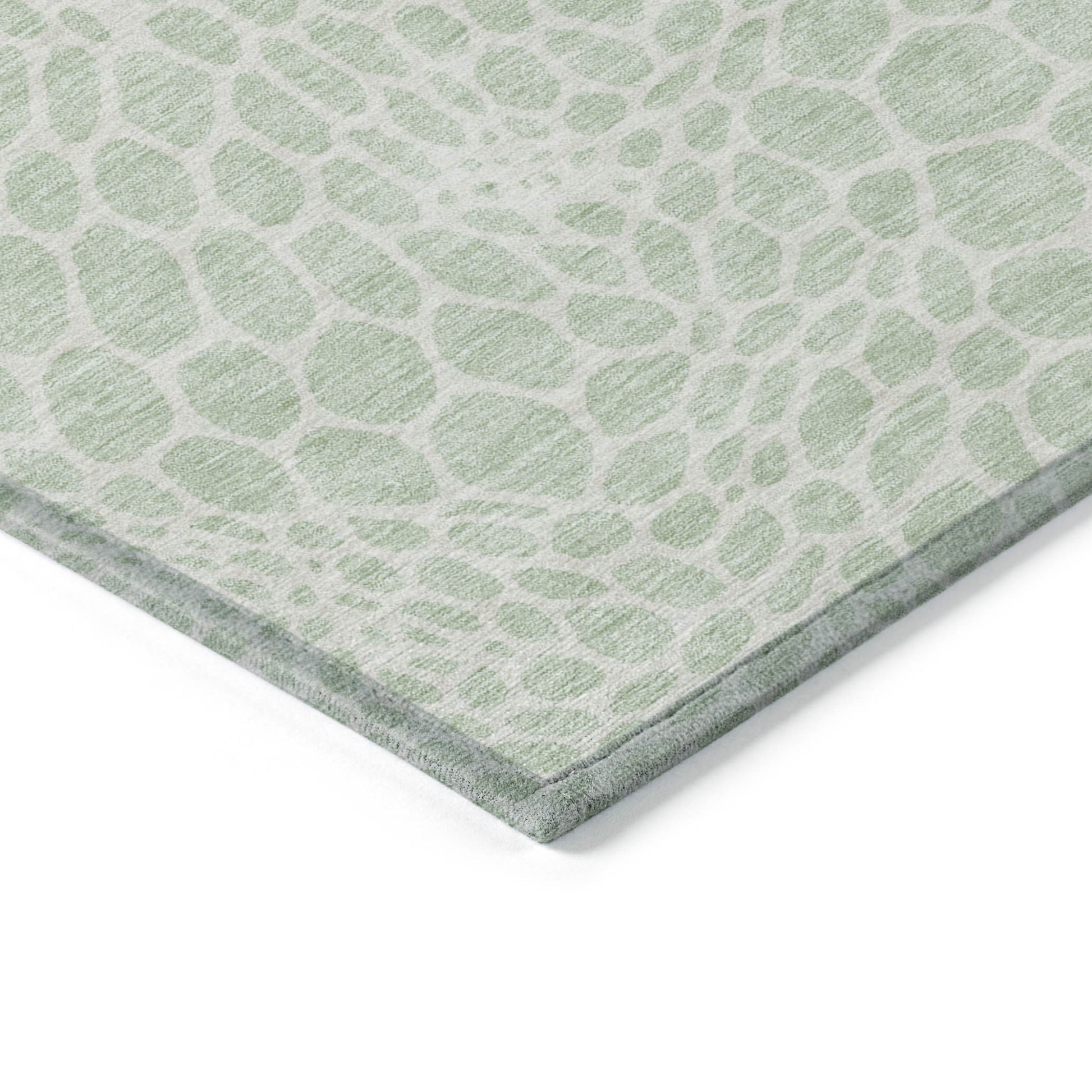 8' Mint Green And Ivory Round Geometric Washable Indoor Outdoor Area Rug-4