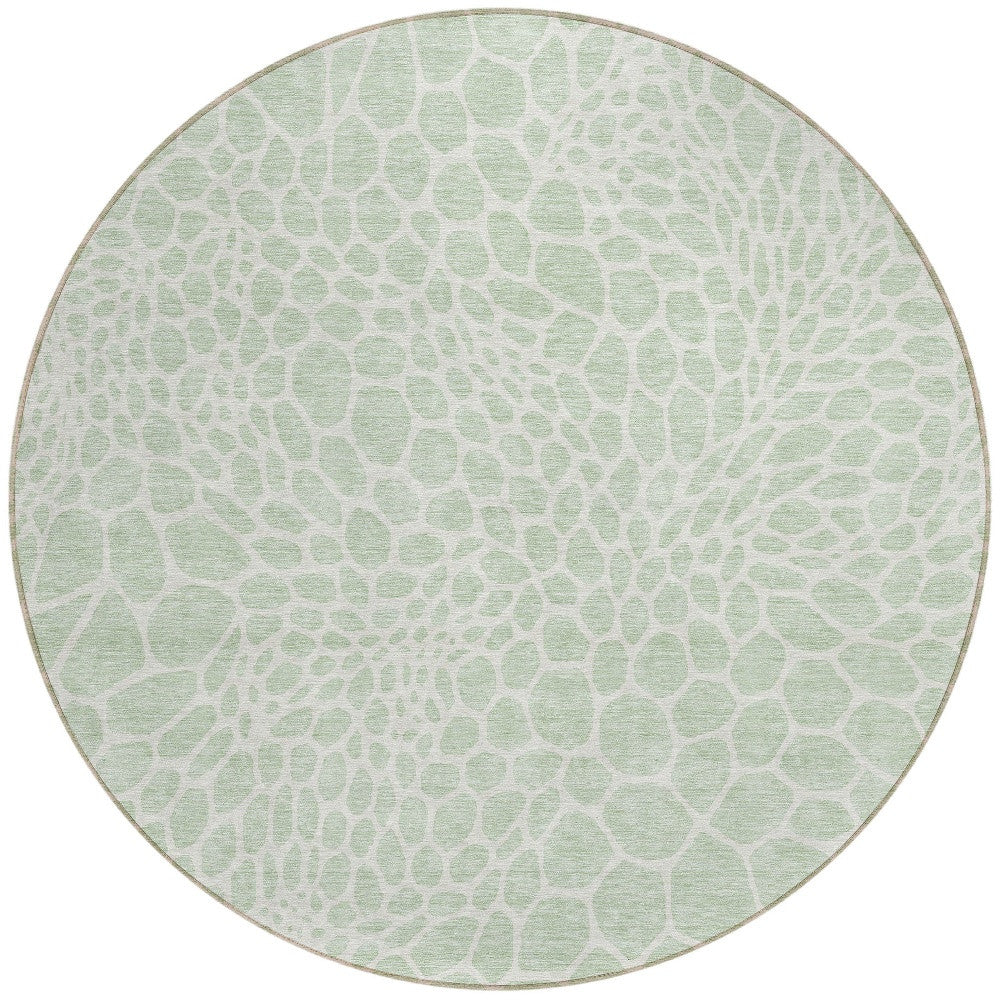 8' Mint Green And Ivory Round Geometric Washable Indoor Outdoor Area Rug-0