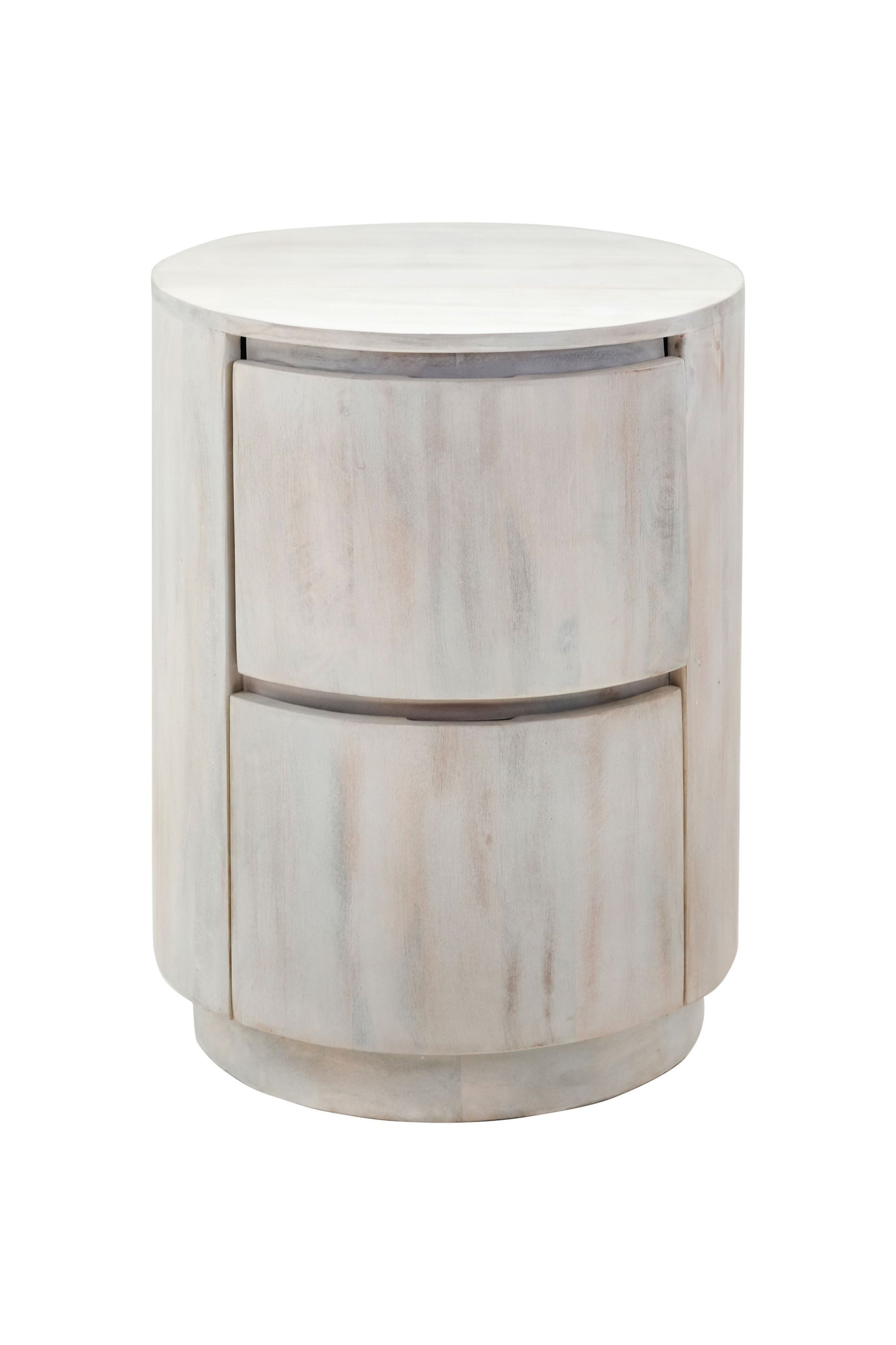 24" White Solid Wood Round Drum End Table With Two Drawers-7