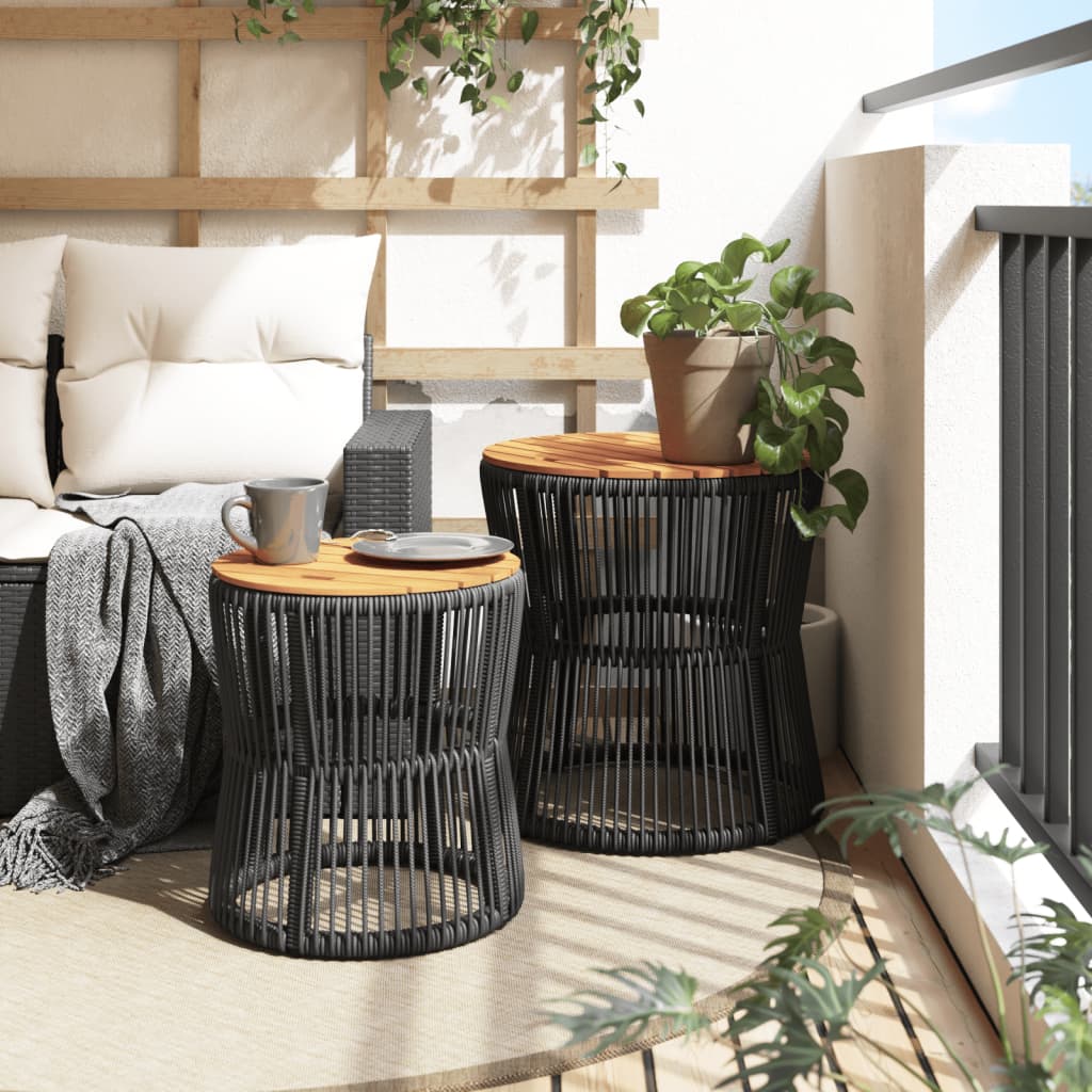 vidaXL Patio Side Tables 2 pcs with Wooden Top Black Poly Rattan-0