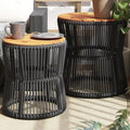 vidaXL Patio Side Tables 2 pcs with Wooden Top Black Poly Rattan-0