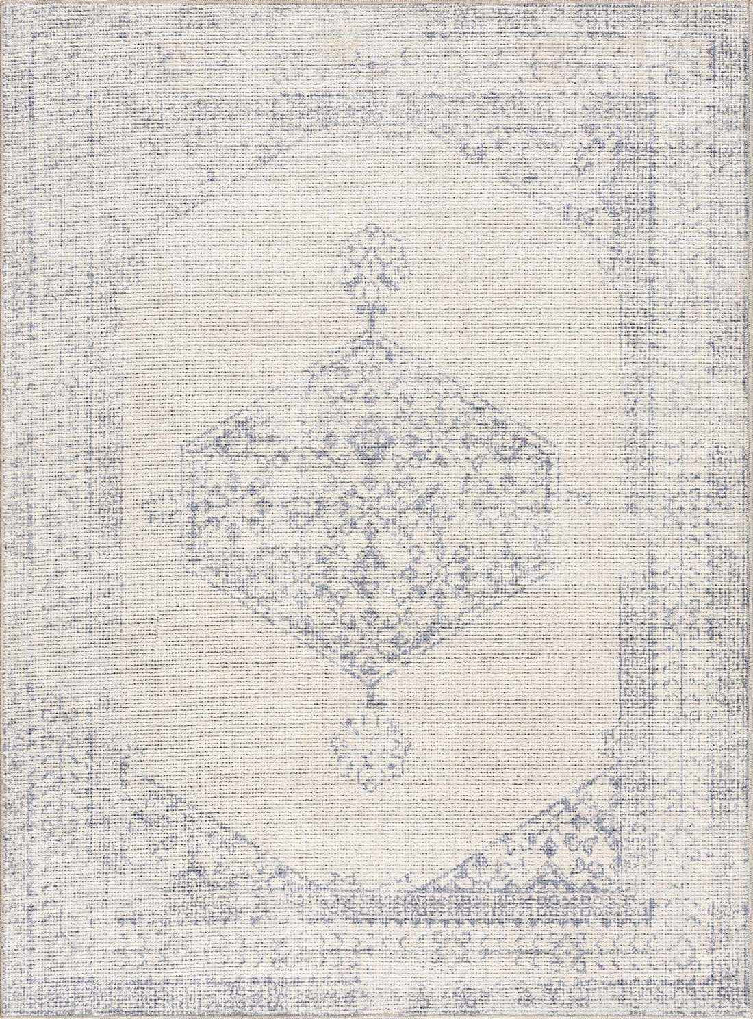 Mortye Cream & Blue Medallion Area Rug - Clearance-0