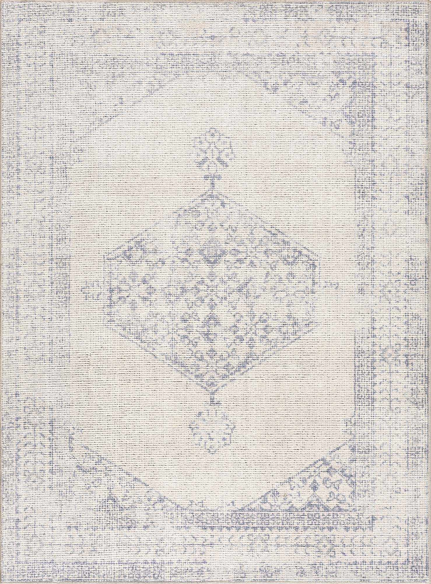 Mortye Cream & Blue Medallion Area Rug - Clearance-1