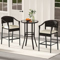 3-Piece Patio Rattan Bar Set with Tempered Glass Top for Backyard Poolside-Brown-0