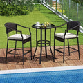 3-Piece Patio Rattan Bar Set with Tempered Glass Top for Backyard Poolside-Brown-1