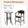 3-Piece Patio Rattan Bar Set with Tempered Glass Top for Backyard Poolside-Brown-3