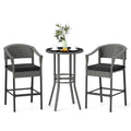 3-Piece Patio Rattan Bar Set with Tempered Glass Top for Backyard Poolside-Brown-4