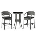 3-Piece Patio Rattan Bar Set with Tempered Glass Top for Backyard Poolside-Brown-7