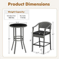 3-Piece Patio Rattan Bar Set with Tempered Glass Top for Backyard Poolside-Brown-8