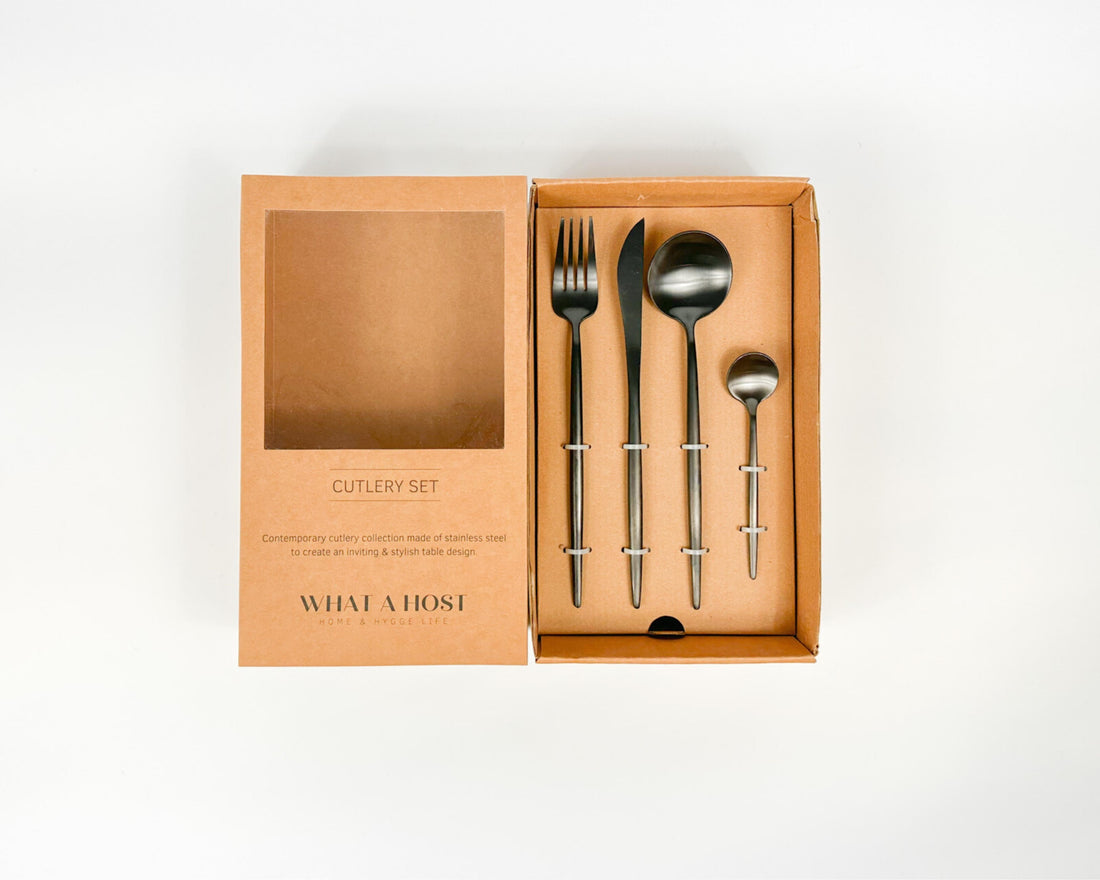 London Black Stainless Steel Cutlery Sets x16/24 pieces-0