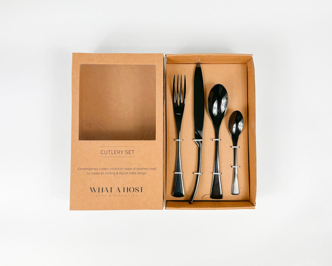 Munich Black Stainless Steel Cutlery Sets x16/24 pieces-0