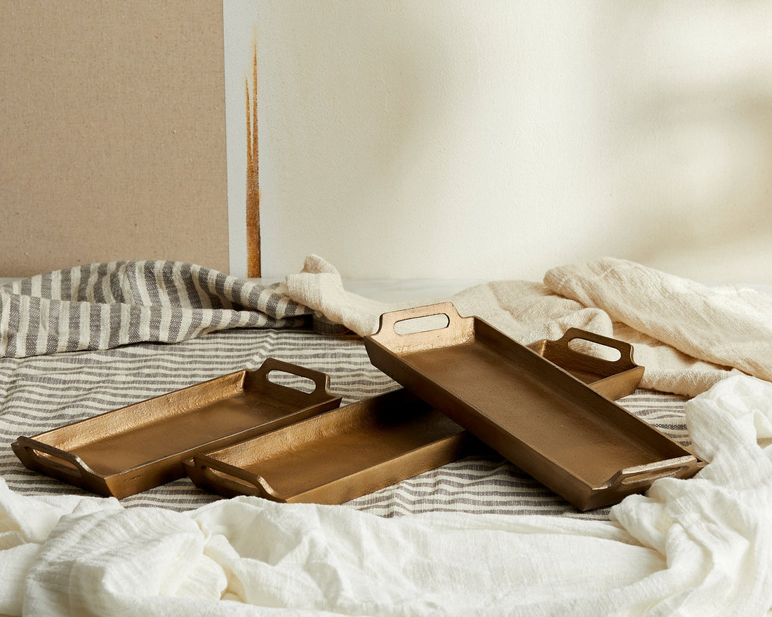 May Stylish Gold Serving Trays with Handles-0