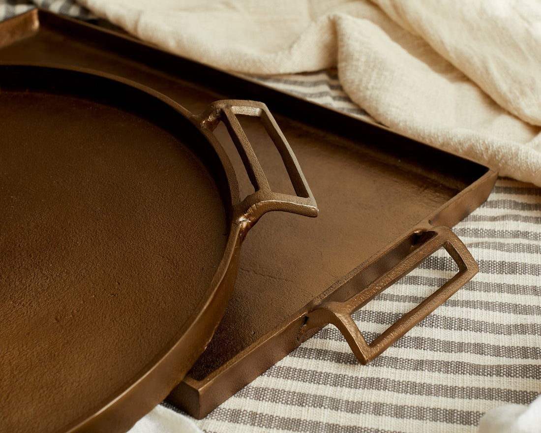 Lousine Rustic Bronze Round Serving Tray-0