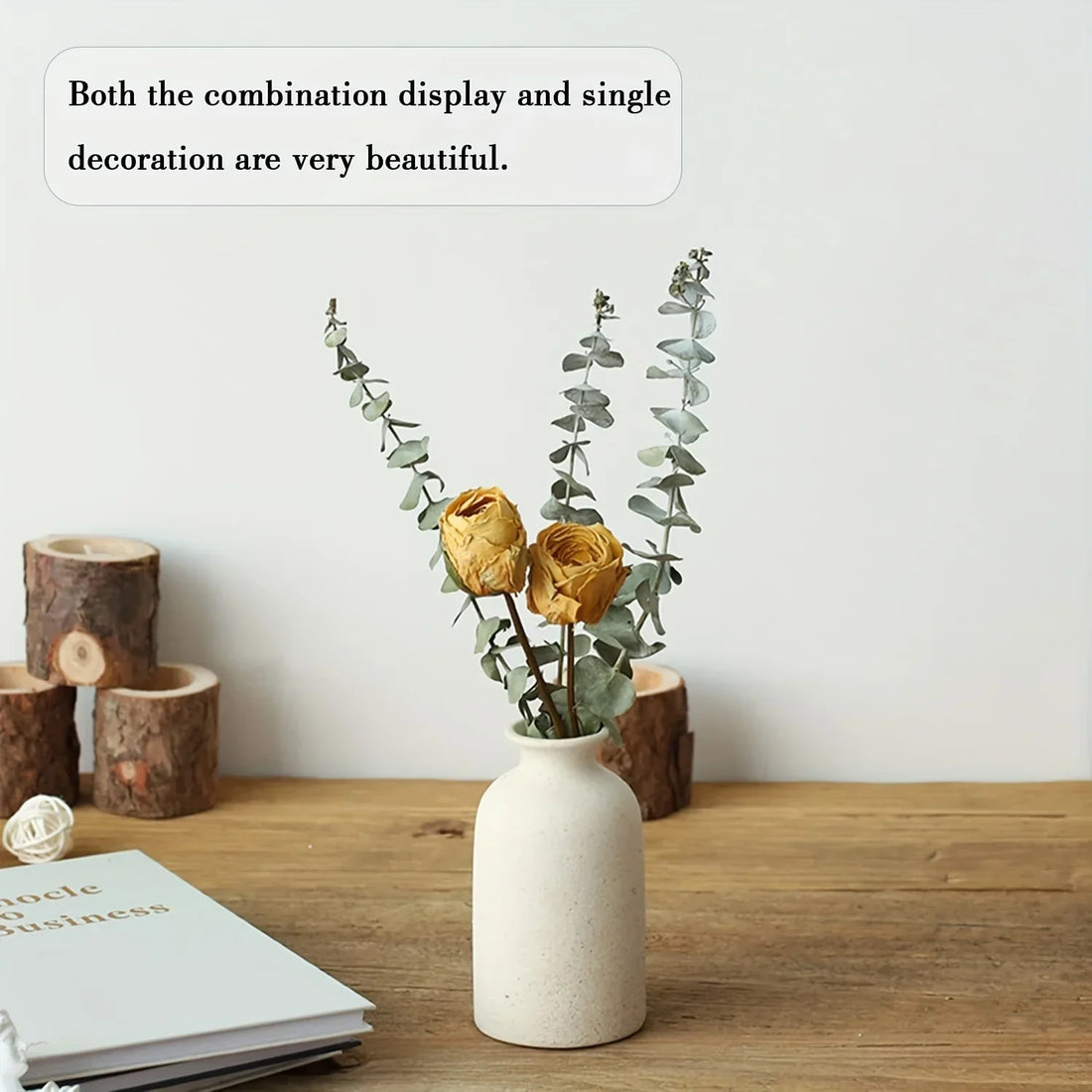 Set of 3 Ceramic Vases Rustic Farmhouse Decorative Beige-0