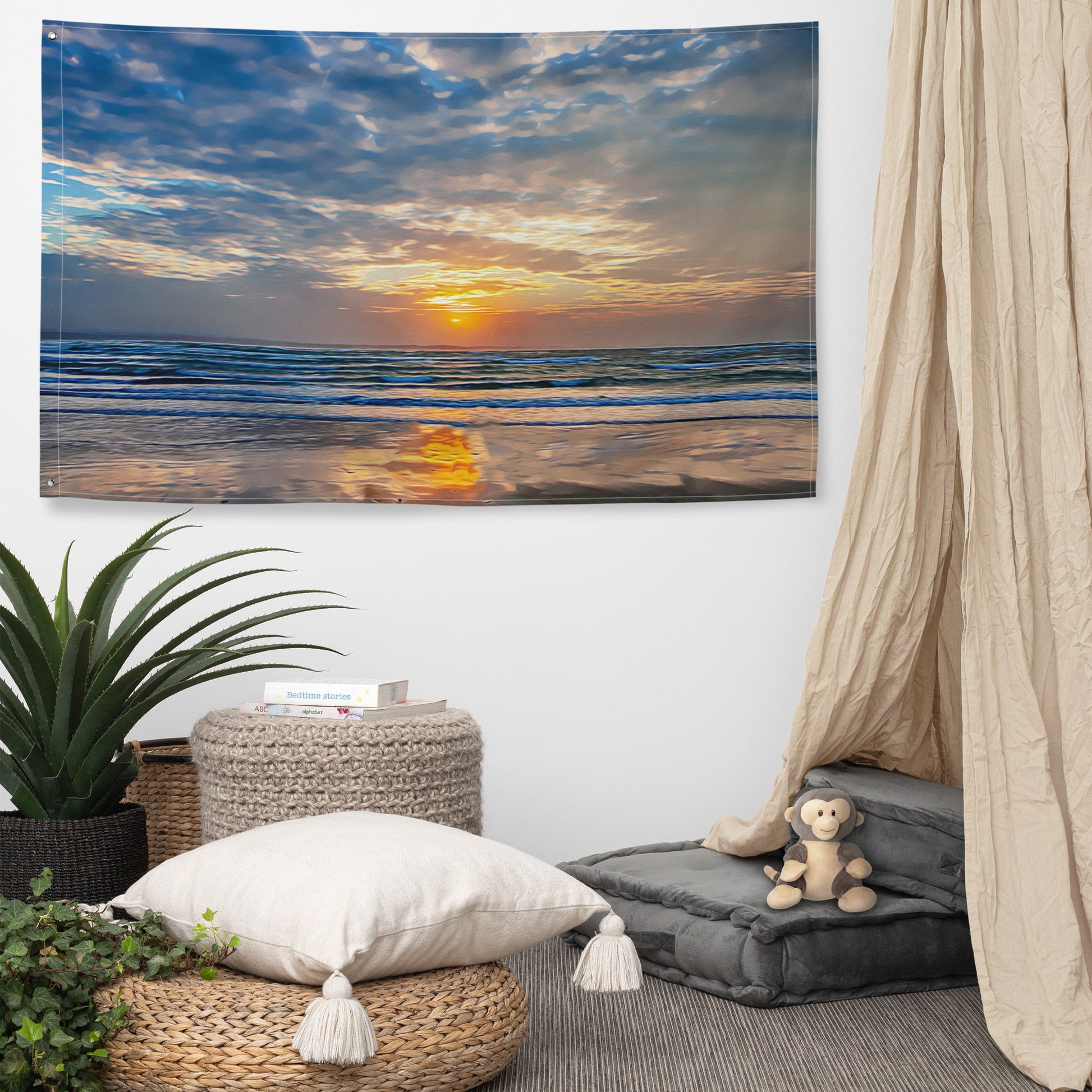 Beach Painting Flag Tapestry-4