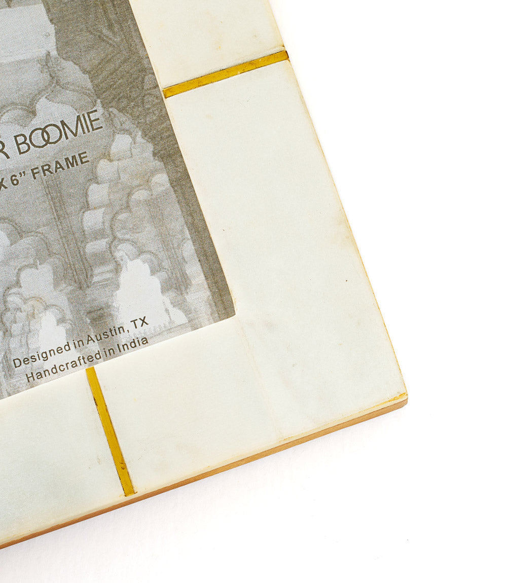 White Picture Frame - Carved Marble Brass Inlay