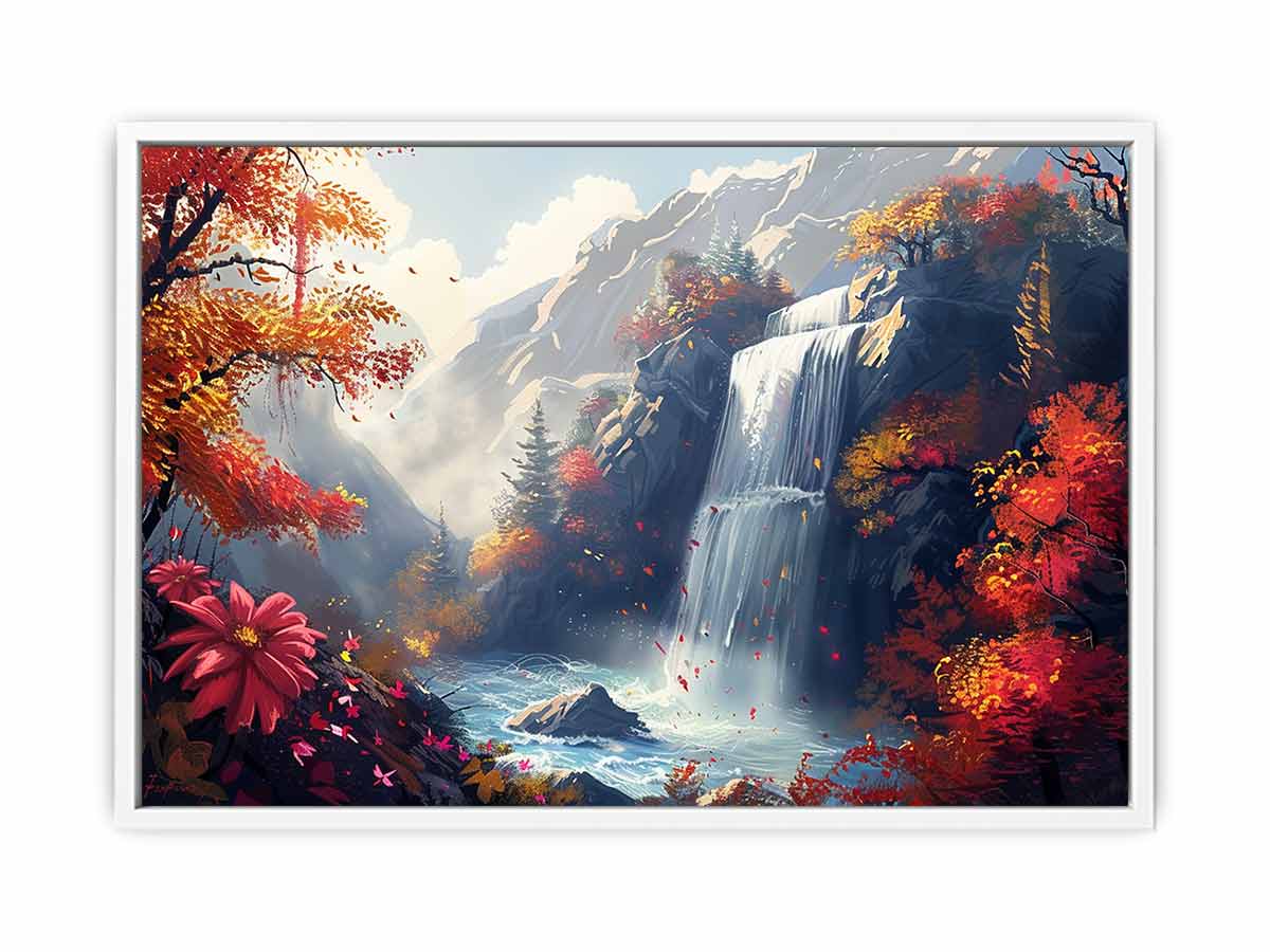 Autumn Waterfall Canvas Painting-5