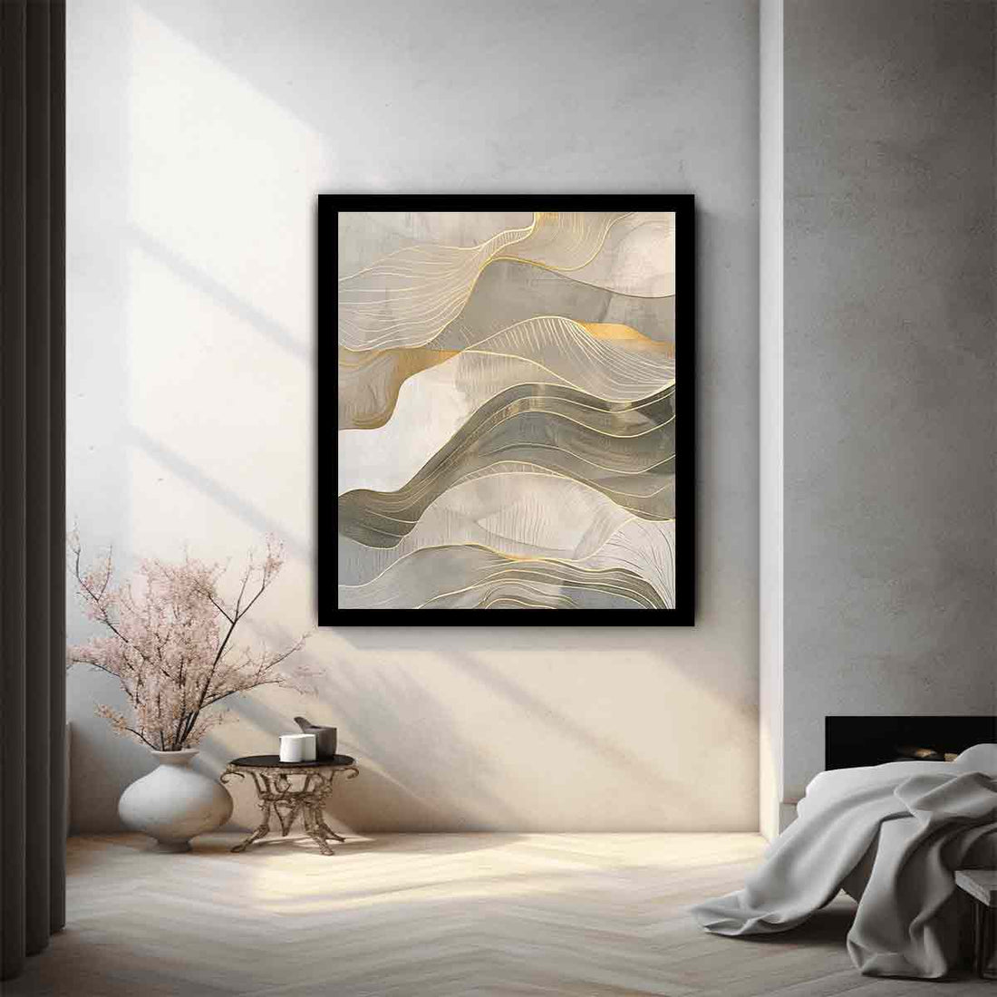 Gold Waves Canvas Painting-0